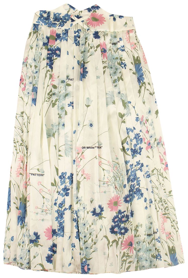 Off White Floral Pleated Flare Pants White