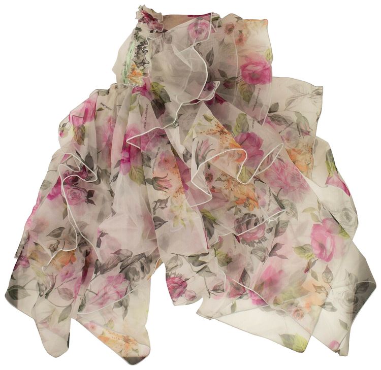 Off White Floral Ruffled Mesh Gown Floral