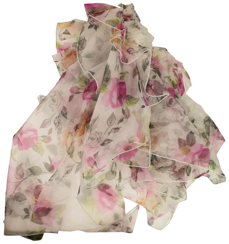 Off White Floral Ruffled Mesh Gown Floral