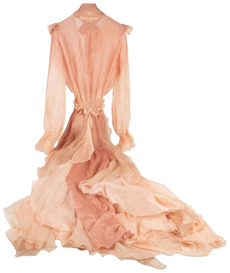 Off White Silk High Low Ruffle Dress Pink