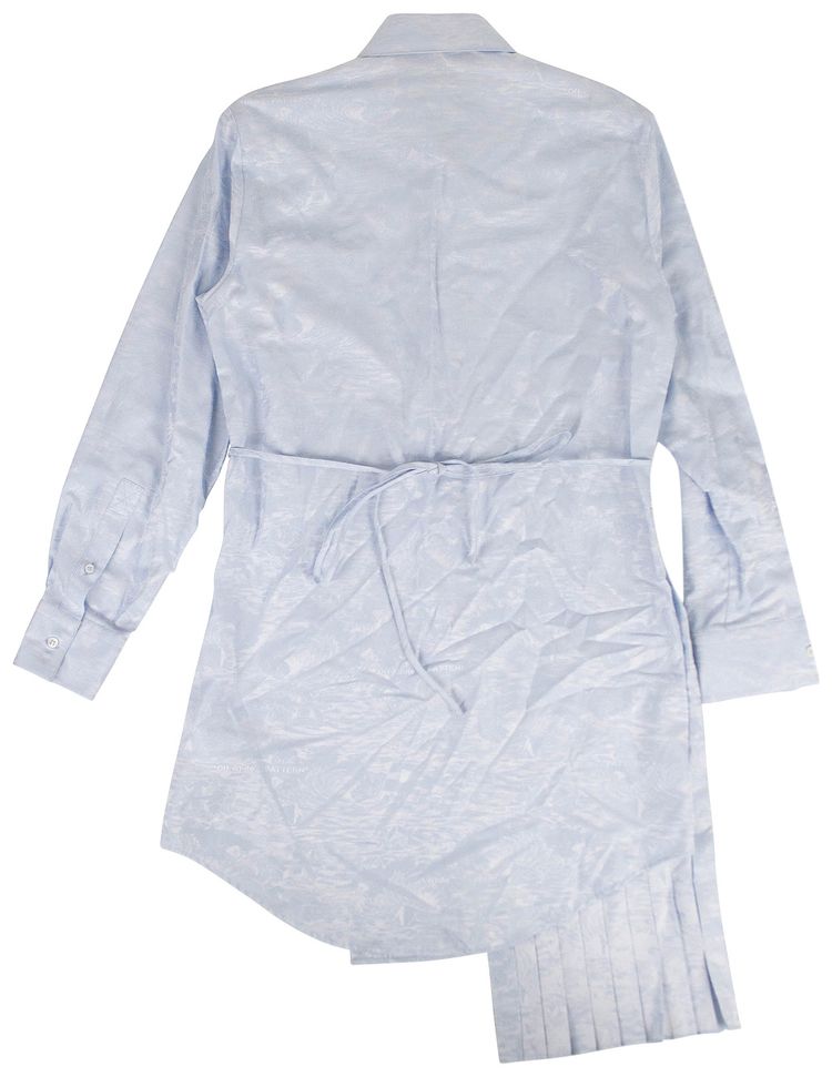 Off White Wave Print Pleated Dress Blue