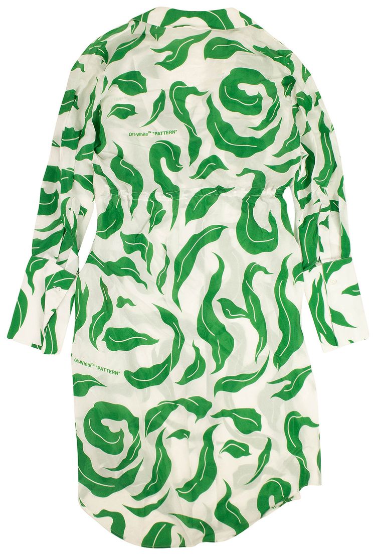 Off White Leaf Print Shirt Dress White