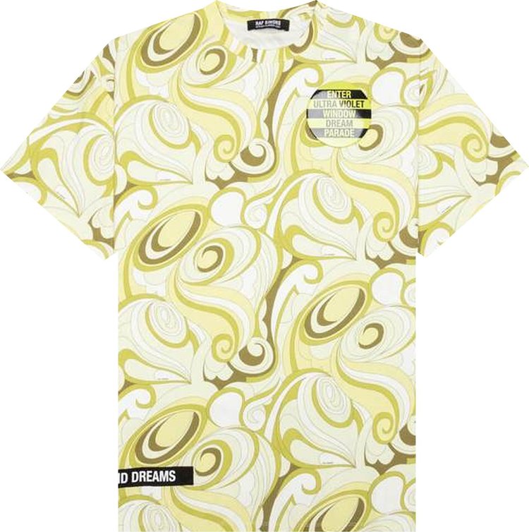 Raf Simons Big Fit T Shirt With Hippie All Over Print Hippie Yellow