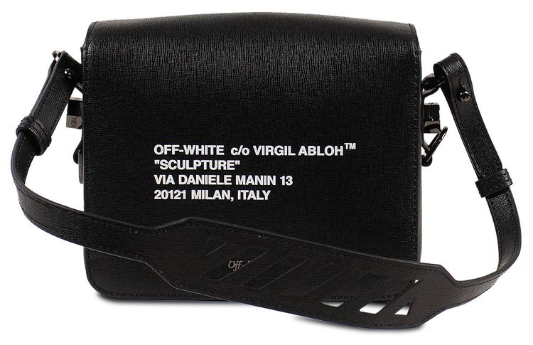 Off White Leather Flap Crossbody Shoulder Bag Black