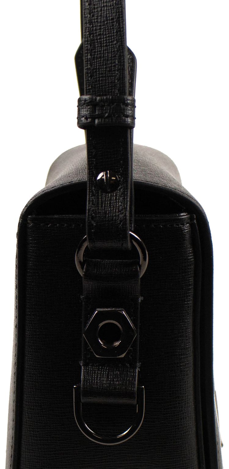 Off White Leather Flap Crossbody Shoulder Bag Black