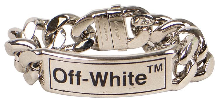Off White Logo Plaque Bracelet Silver
