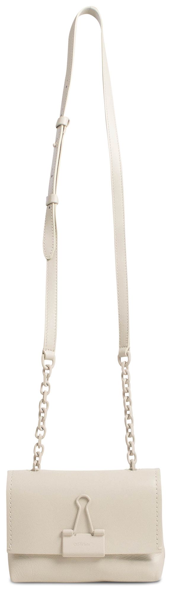 Off White Leather Small Binder Clip Bag White