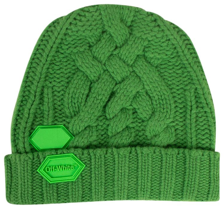 Off White Logo Patch Beanie Green