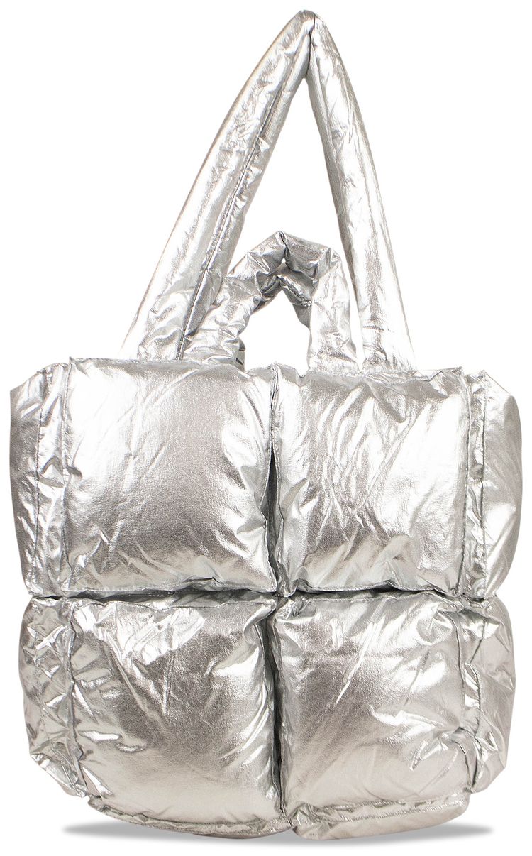 Off White Padded Square Tote Shoulder Bag Silver