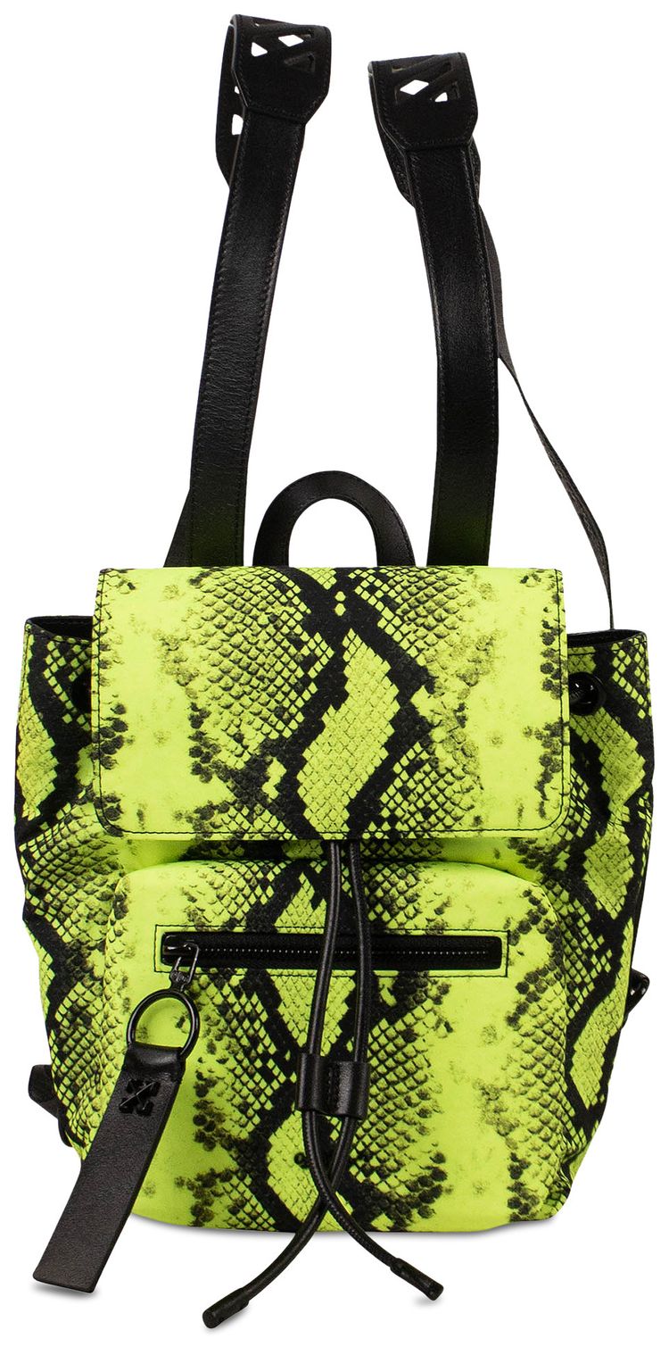 Off White Nylon Snake Print Mini Backpack Fluorescent Yellow