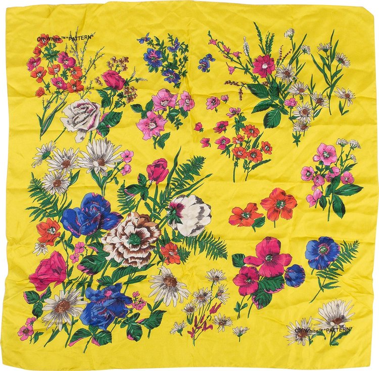 Off White Floral Silk Scarf Yellow