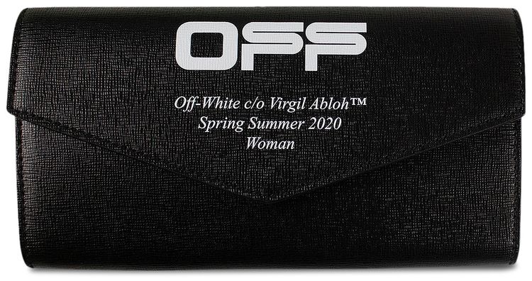 Off White Leather Logo Long Flap Wallet Black