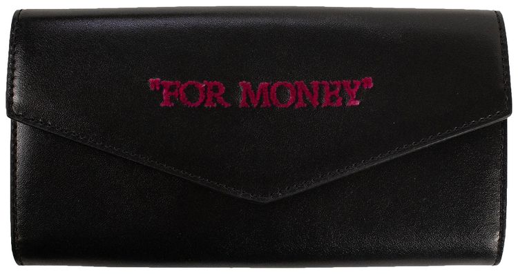 Off White Leather For Money Long Flap Wallet Black