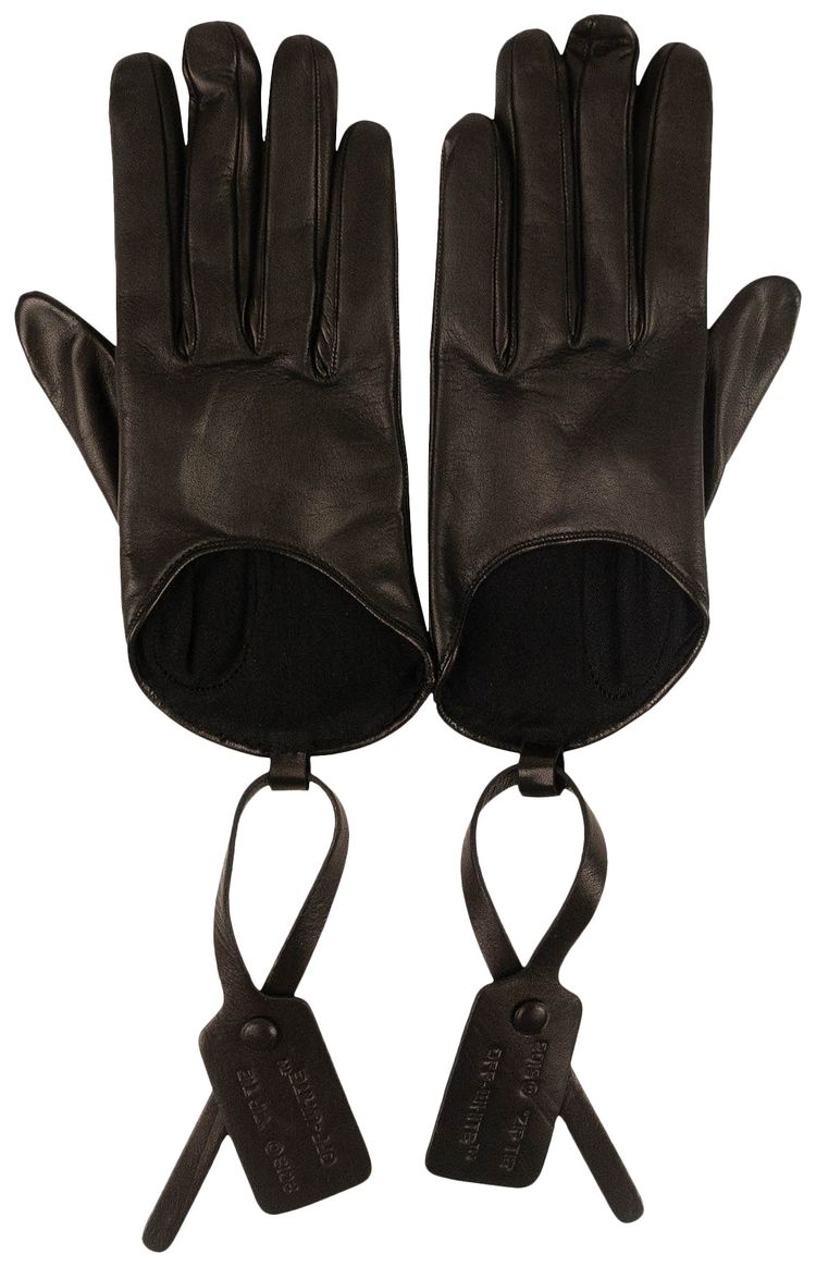 Off White Leather Zip Tie Gloves Black
