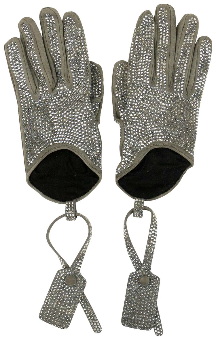 Off White Crystal Embellished Gloves Grey