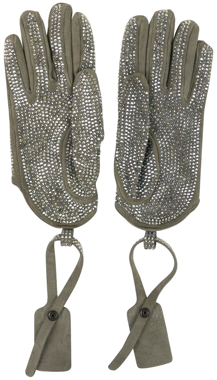 Off White Crystal Embellished Gloves Grey