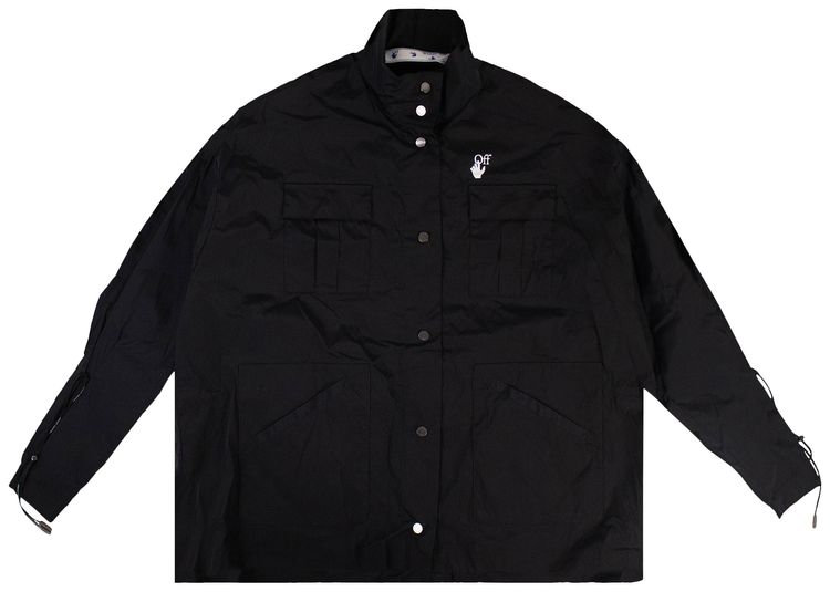 Off White Logo Print Snap Jacket Black