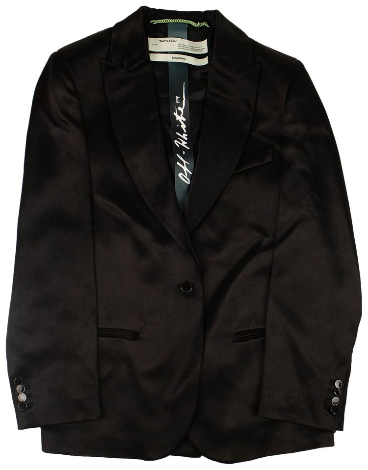 Off White Satin Finish Blazer Black
