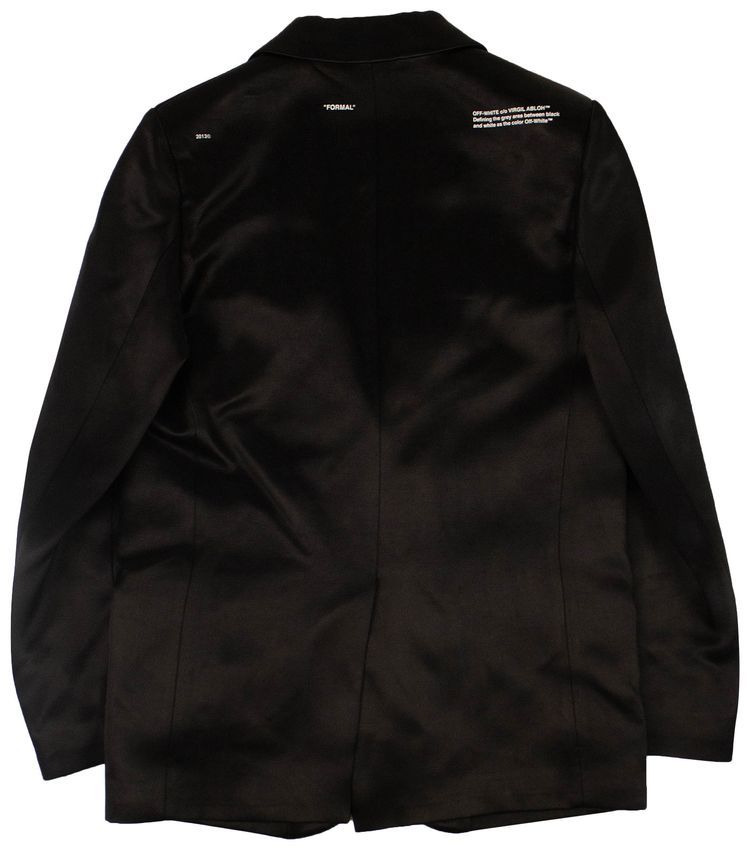 Off White Satin Finish Blazer Black