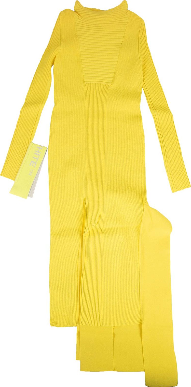 Off White Rib Asymmetrical Dress Yellow