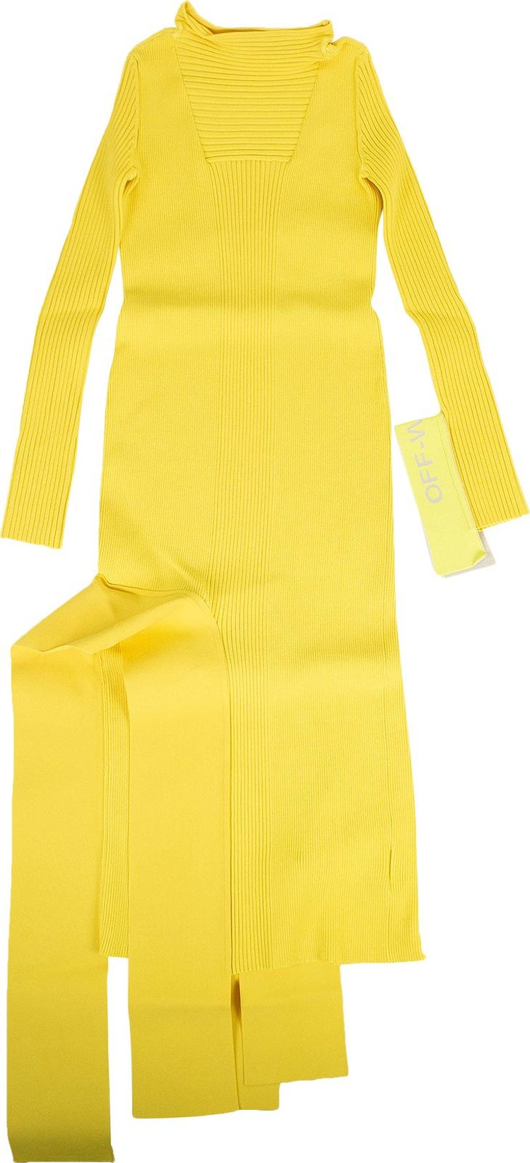 Off White Rib Asymmetrical Dress Yellow