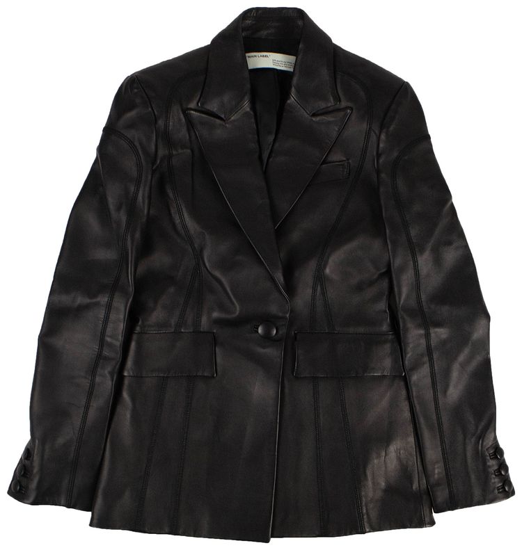 Off White Leather Logo Blazer Black