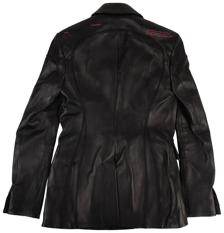 Off White Leather Logo Blazer Black