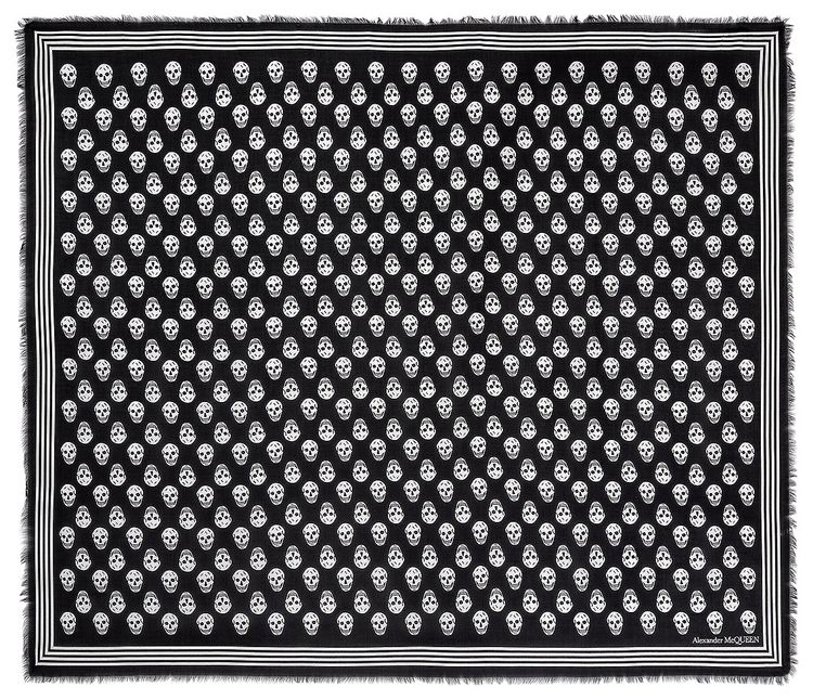 Alexander McQueen Biker Skull Scarf BlackIvory