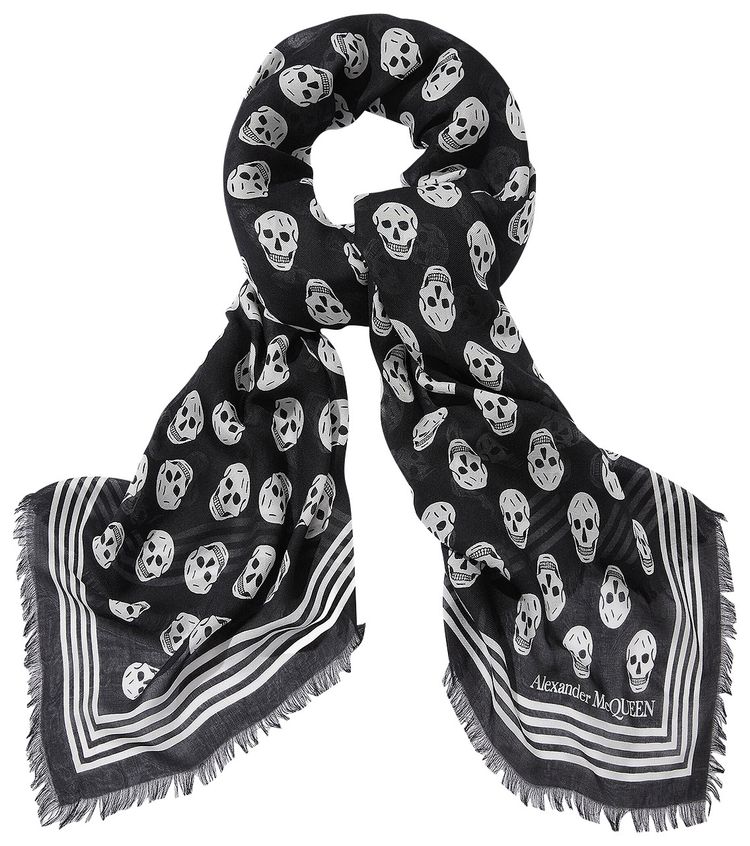 Alexander McQueen Biker Skull Scarf BlackIvory