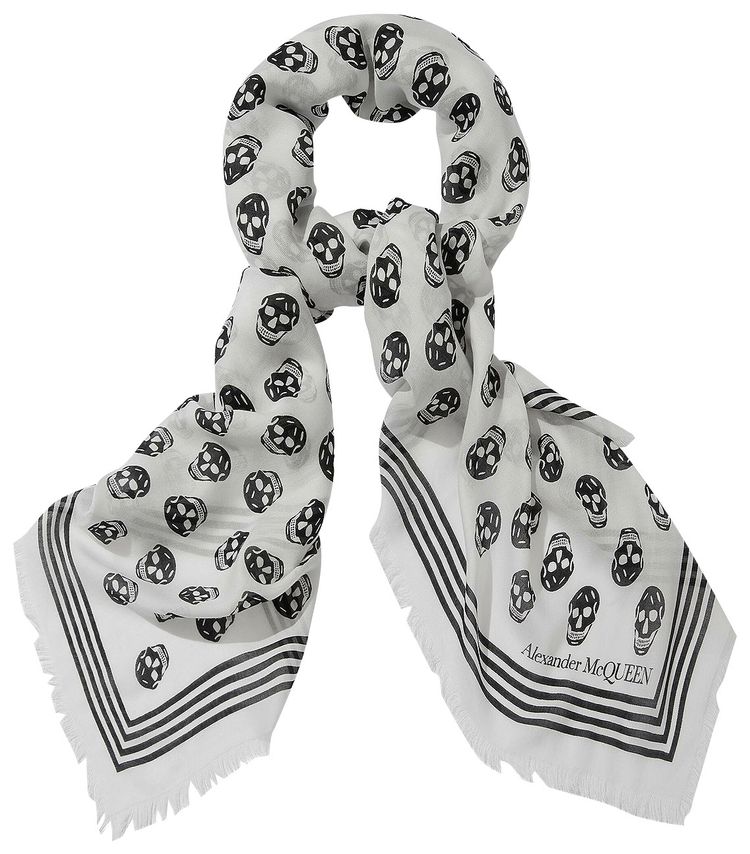 Alexander McQueen Biker Skull Scarf IvoryBlack