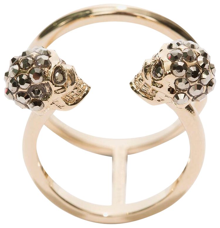 Alexander McQueen Twin Skull Double Ring Light Gold
