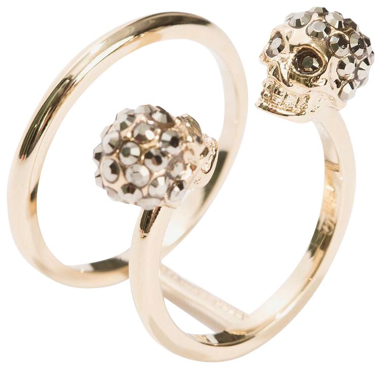 Alexander McQueen Twin Skull Double Ring Light Gold