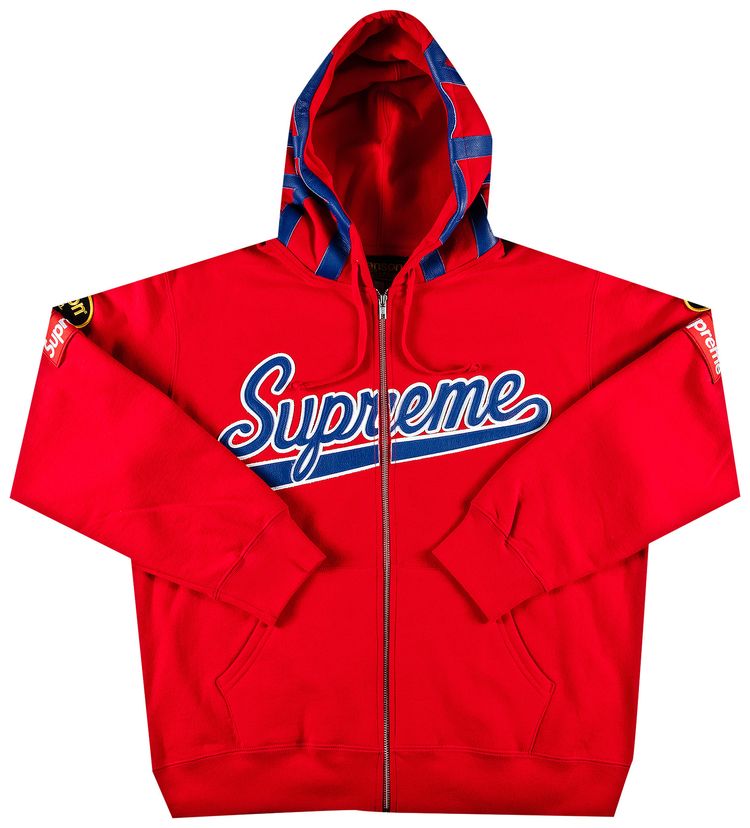 Supreme x Vanson Leathers Spider Web Zip Up Hooded Sweatshirt Red