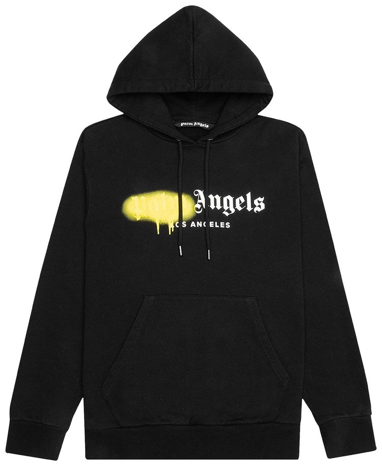 Palm Angels Malibu Sprayed Hoodie BlackFluo Yellow
