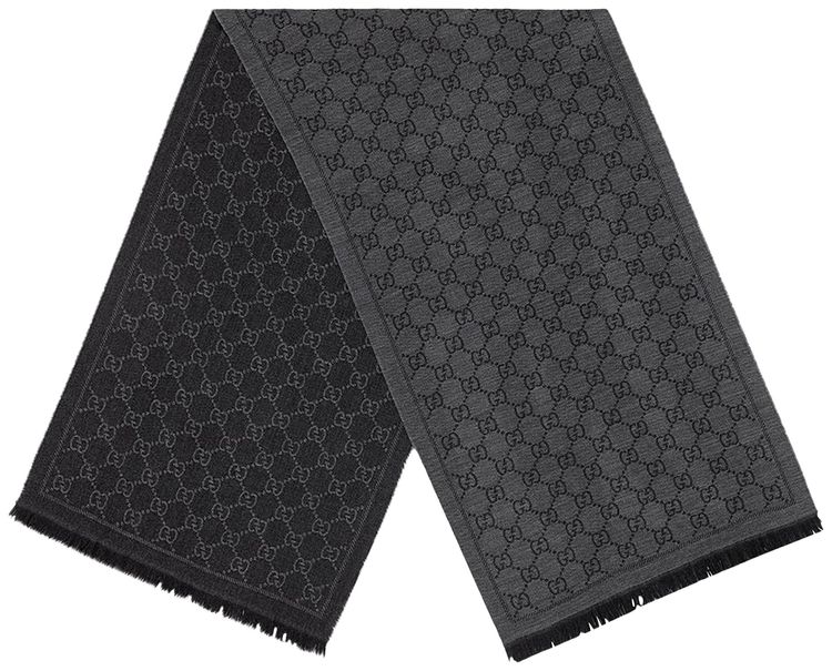 Gucci GG Jacquard Pattern Knit Scarf AnthraciteBlack