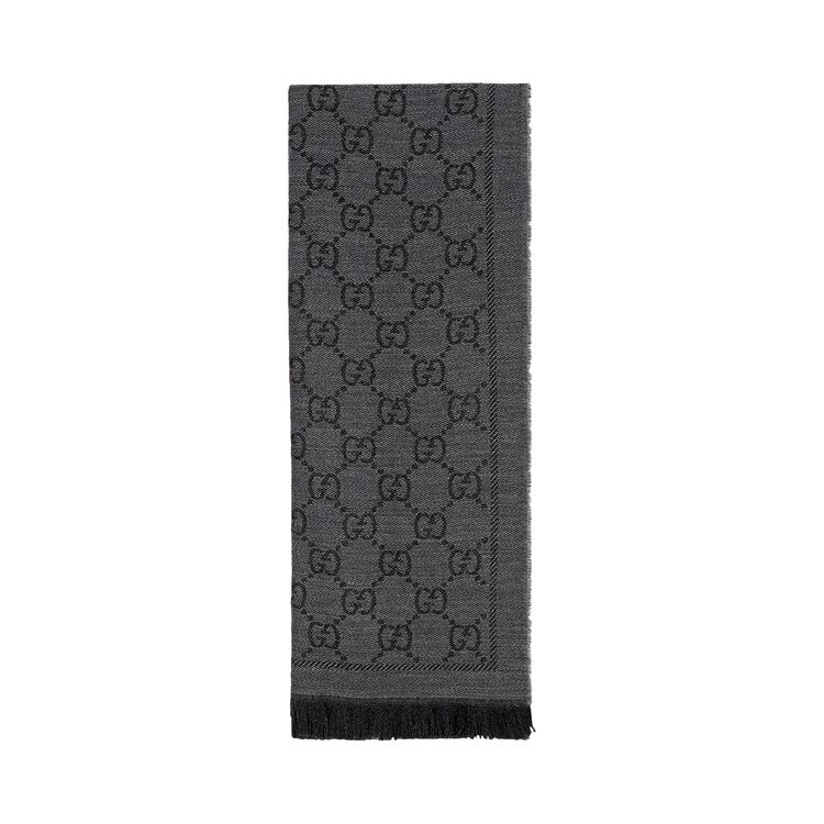 Gucci GG Jacquard Pattern Knit Scarf AnthraciteBlack