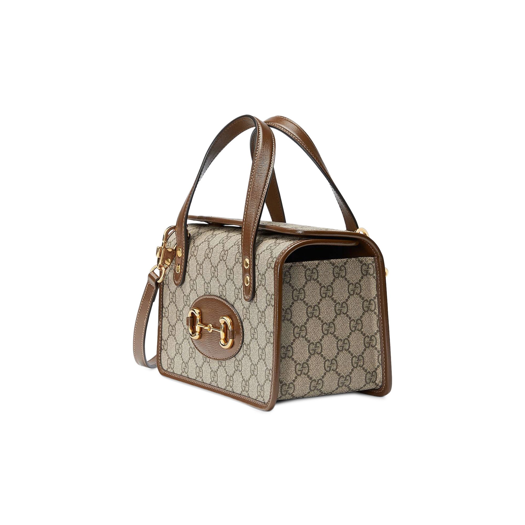 GUCCI｜ (781387 92TCG 8563) Gucci Horsebit 1955 small shoulder bag in beige and ebony GG