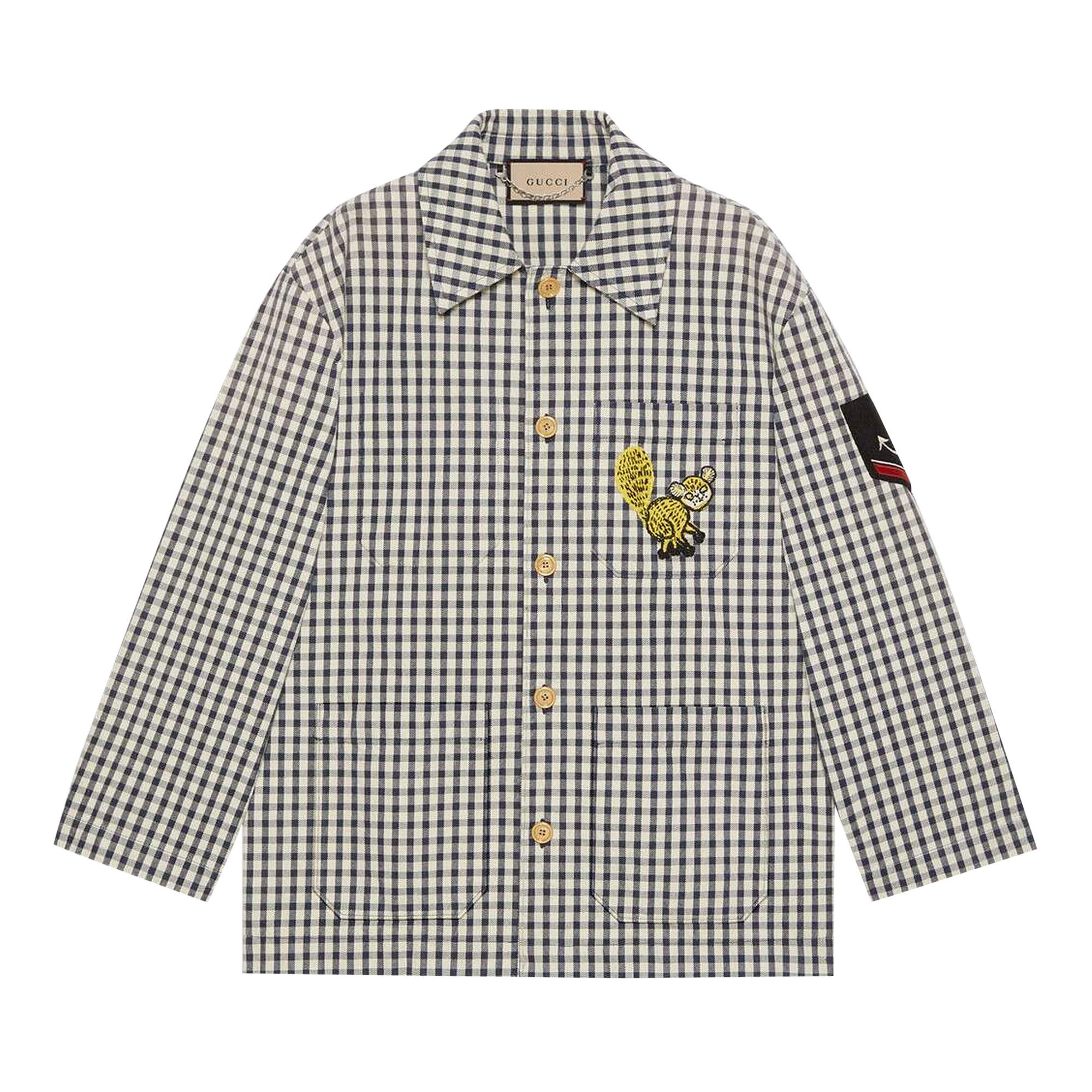Buy Gucci Freya Hartas Patch Gingham Jacket 'White/Blue' - 654022