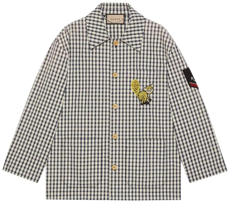 Gucci Freya Hartas Patch Gingham Jacket WhiteBlue