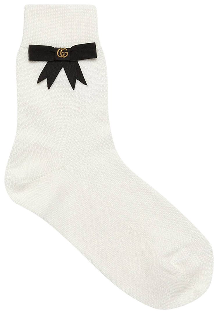 Gucci Cotton Blend Socks With GG Bow White