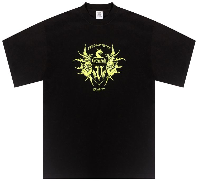 Vetements Black Label Logo T Shirt BlackNeon Yellow