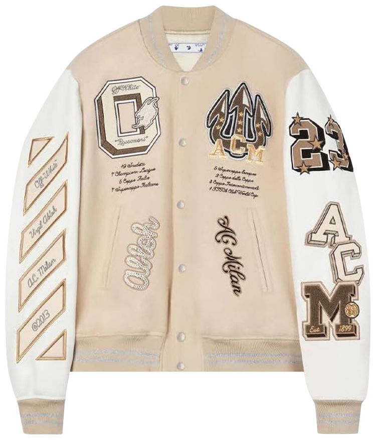 Off White x AC Milan Varsity Jacket CreamWhite