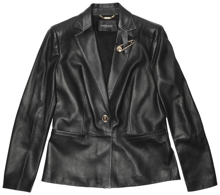 Versace Safety Pin Leather Blazer Black