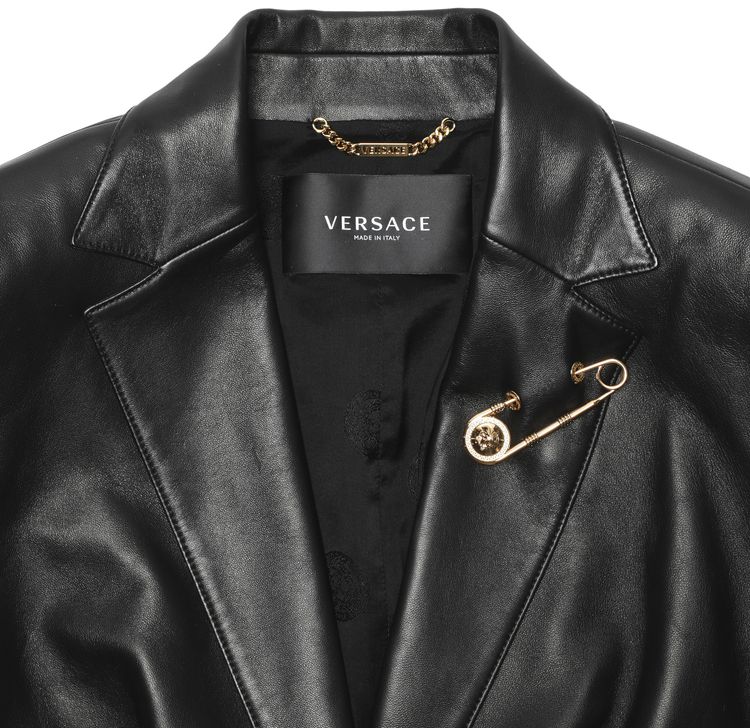 Versace Safety Pin Leather Blazer Black