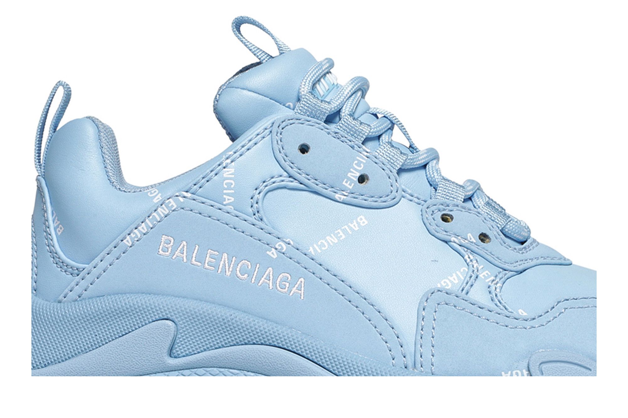 Size 5.0 Balenciaga Wmns Triple S Sneaker Allover Logo Light Blue