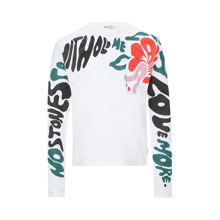 Marni Floral Stripe Print Long Sleeve T Shirt White