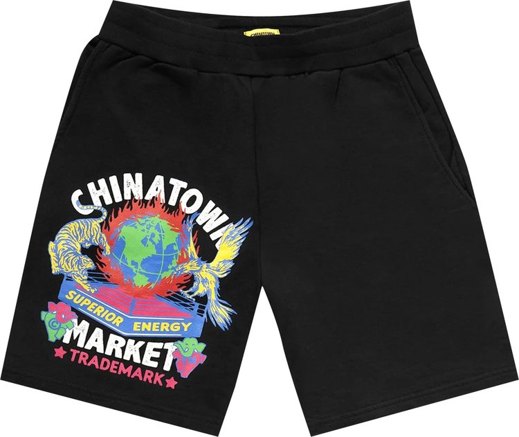 Chinatown Market Muay Thai Tiger Crest Sweatshorts Black