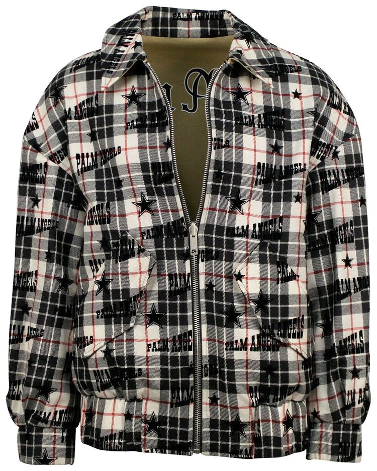 Palm Angels Plaid Reversible Harrington Jacket BlackWhiteTan