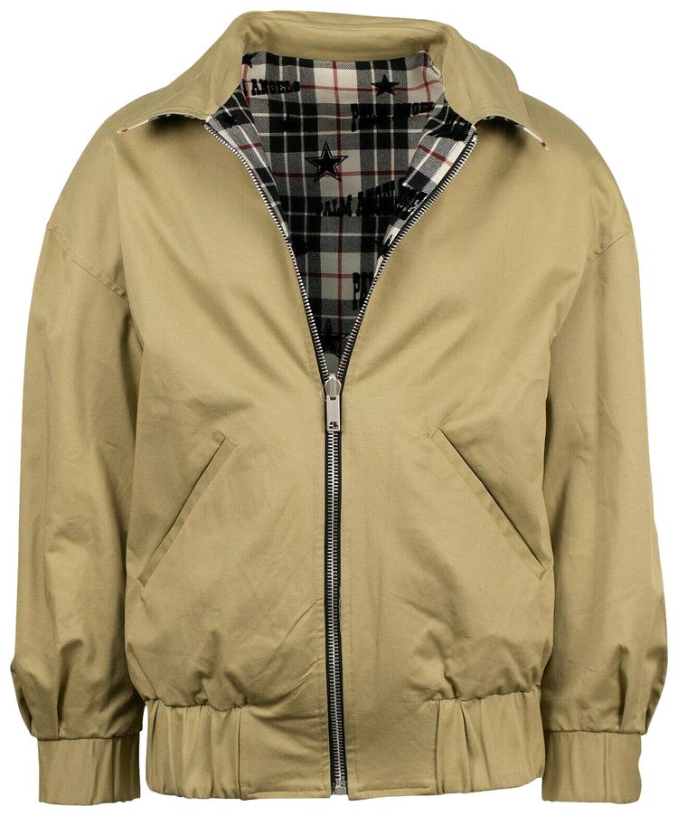 Palm Angels Plaid Reversible Harrington Jacket BlackWhiteTan