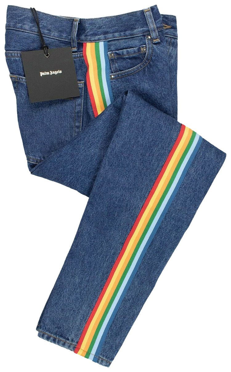 Palm Angels Rainbow Side Stripe Jeans Blue